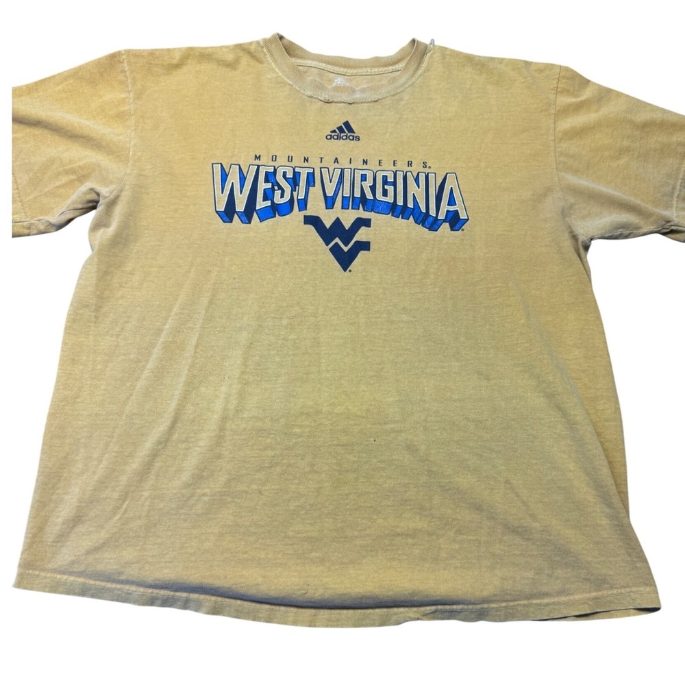Vintage Adidas West Virginia Mountaineers T-Shirt Mens XL Gold Faded Distressed